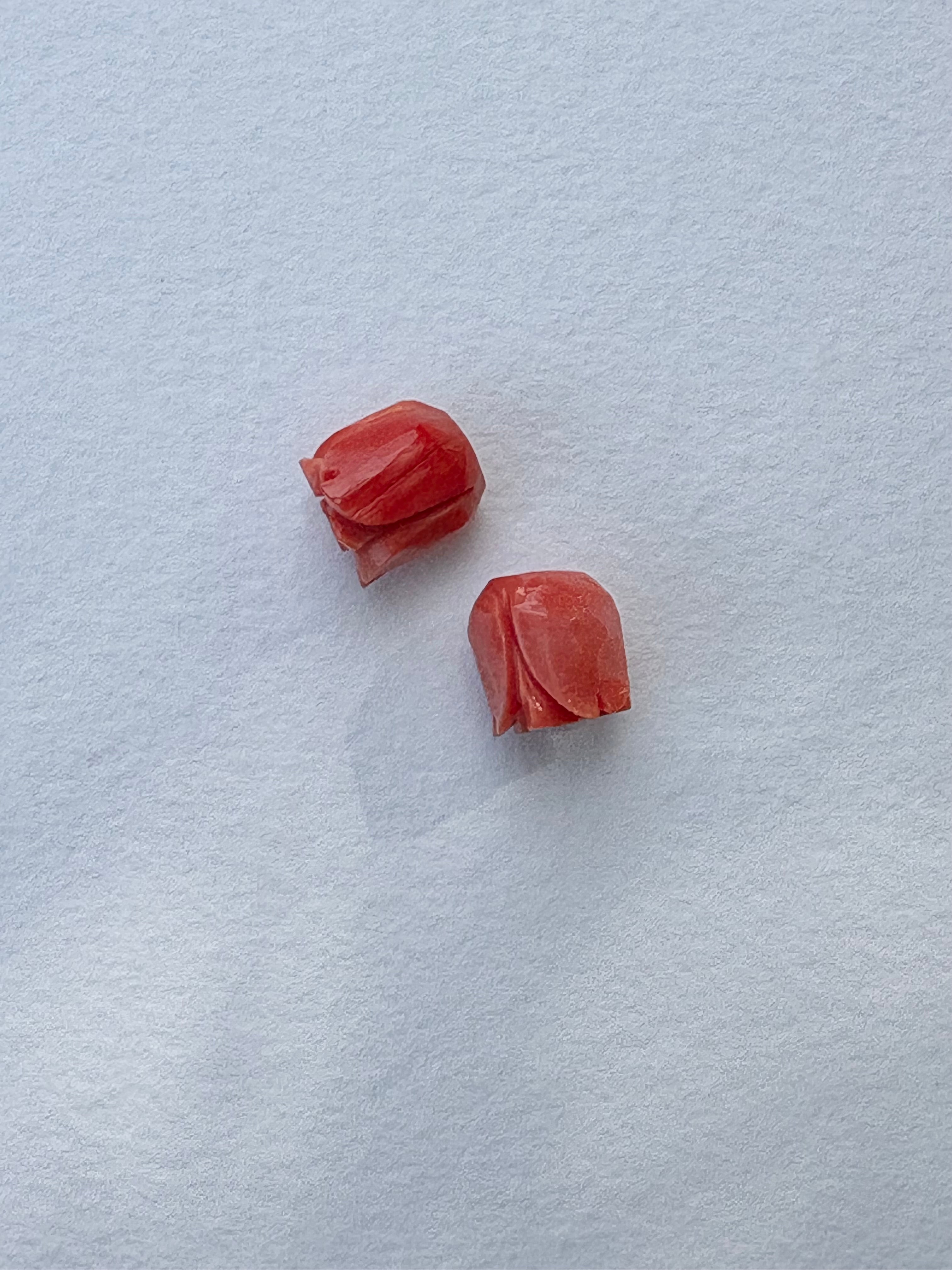 vintage carved coral rose pair