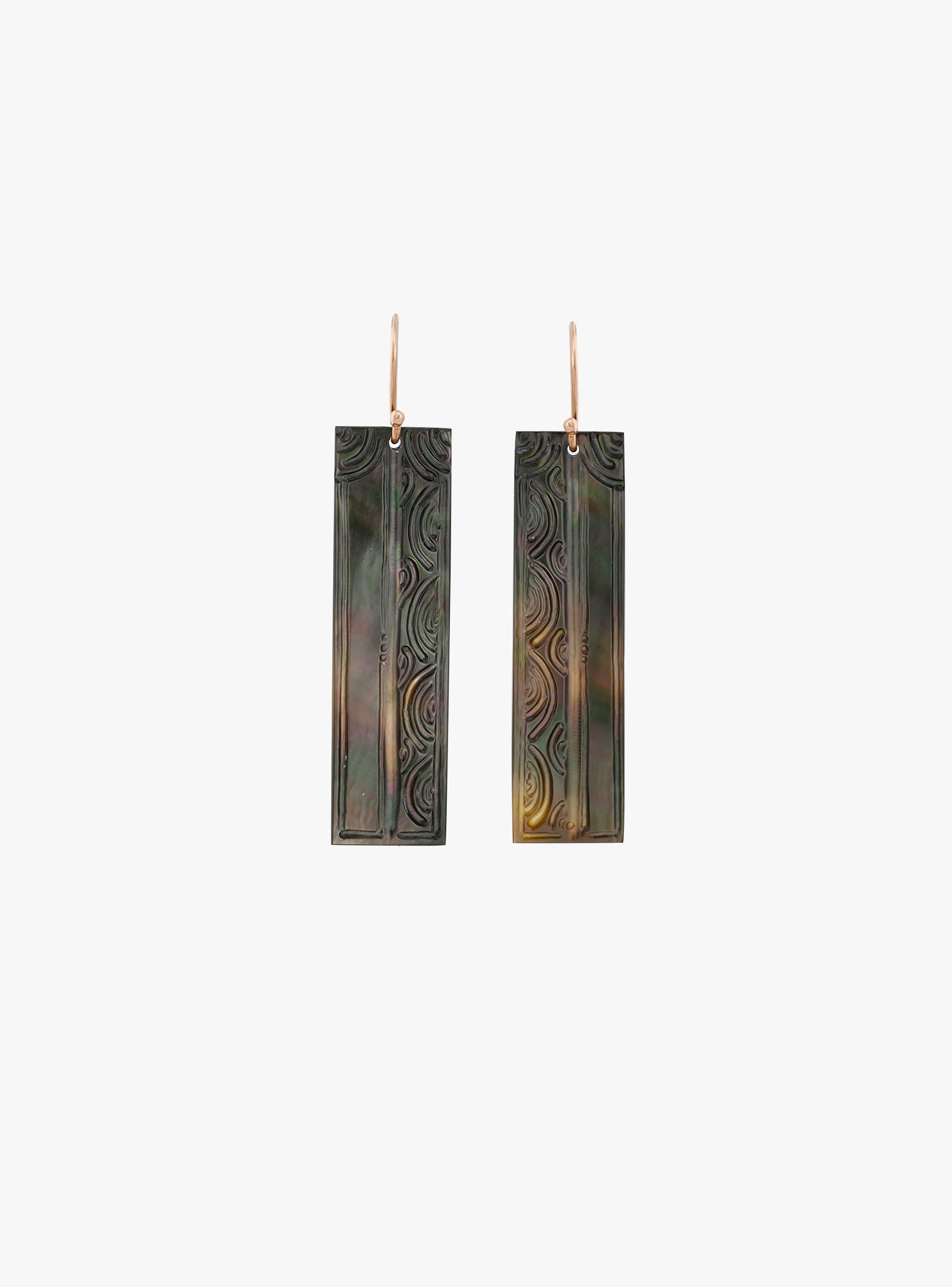 carved black mother of pearl rectangle shell earrings