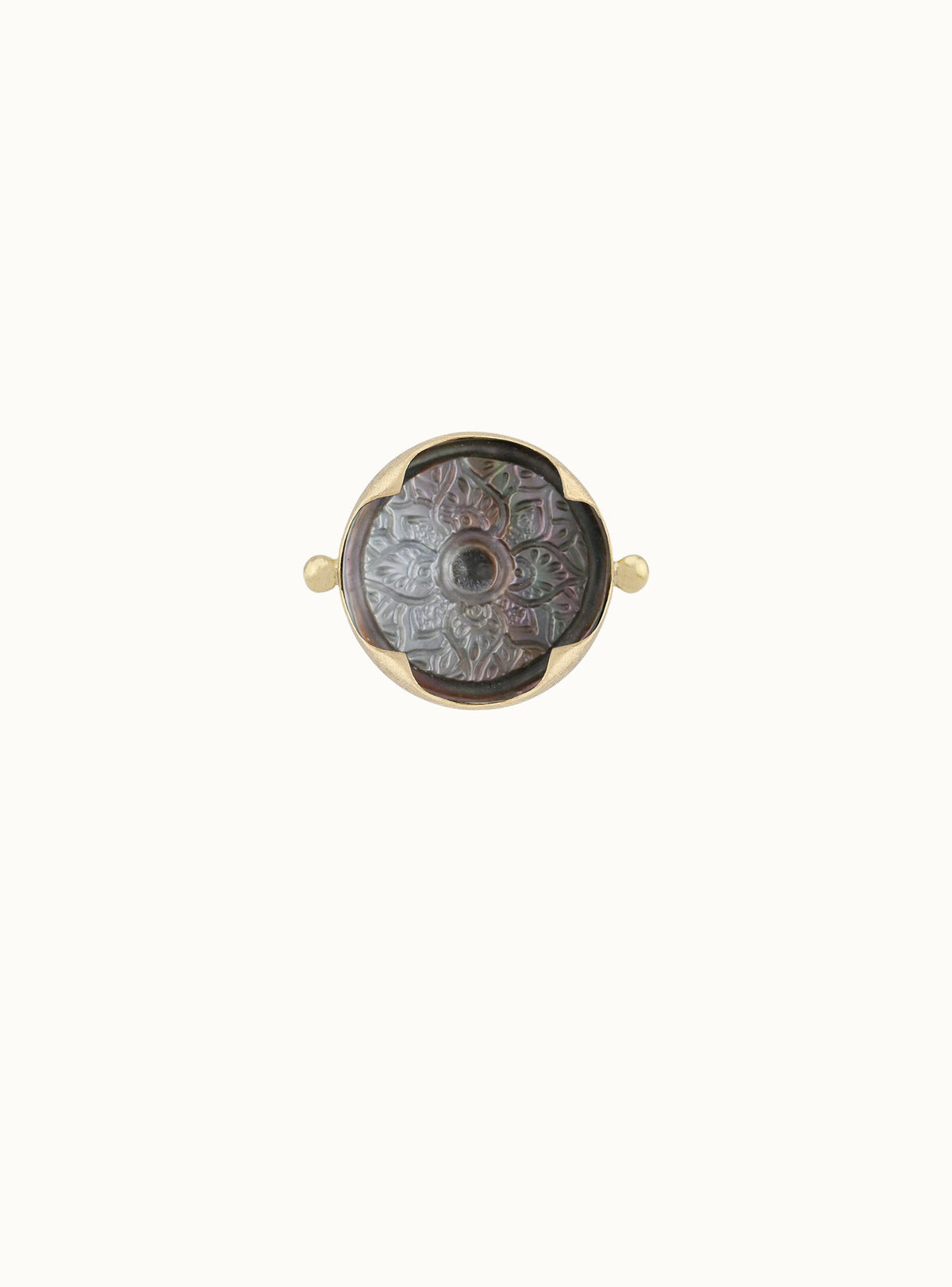 carved black mother of pearl tattoo ring 18k gold