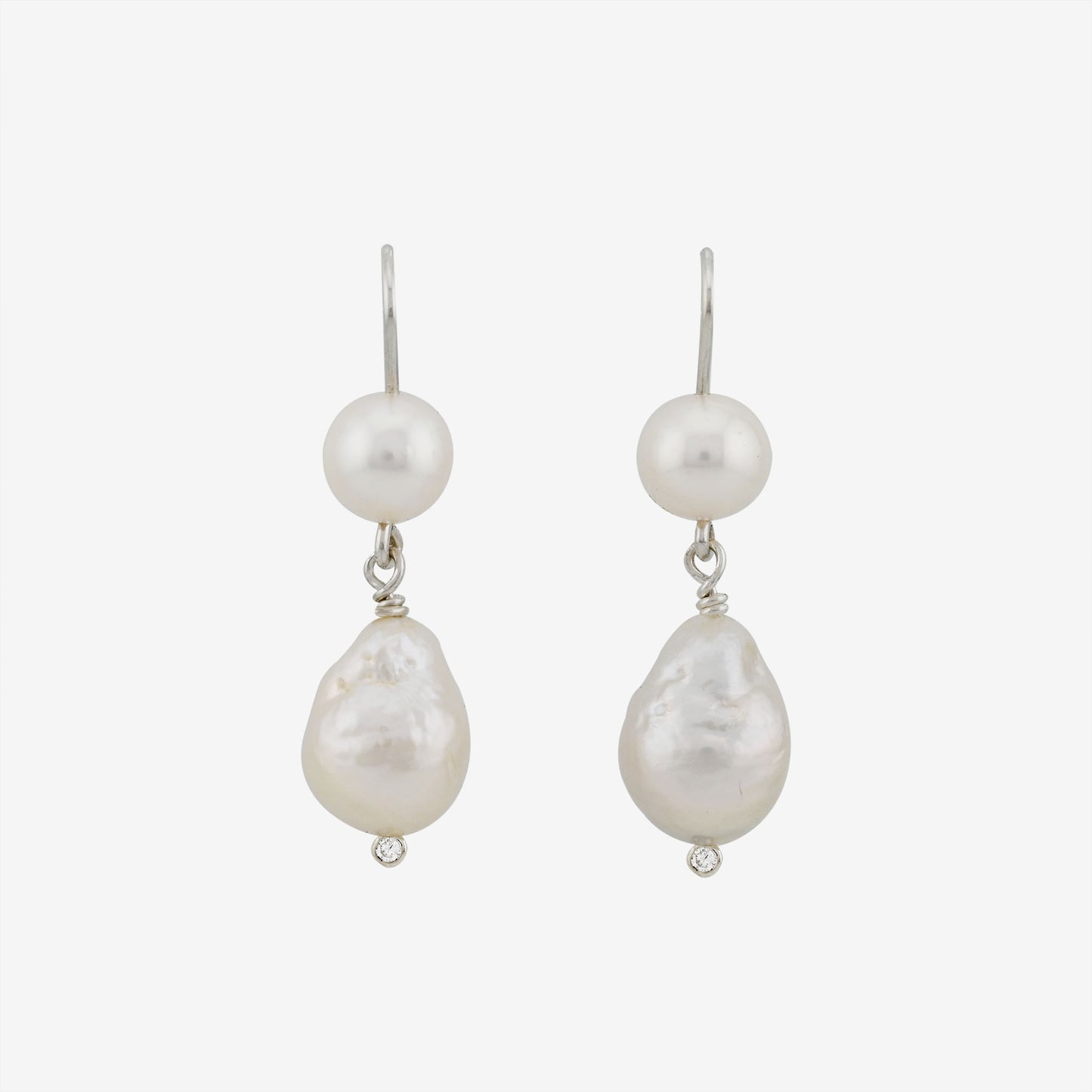 freshwater pearl and lab grown diamond drop earrings