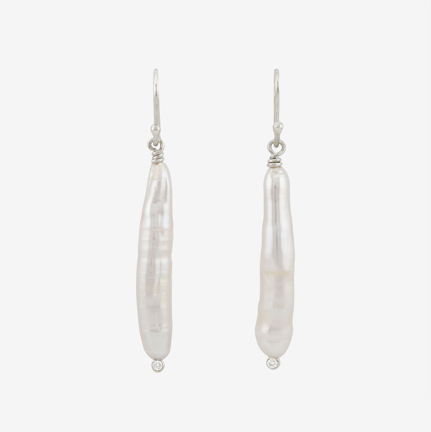 freshwater pearl and lab grown diamond long earrings