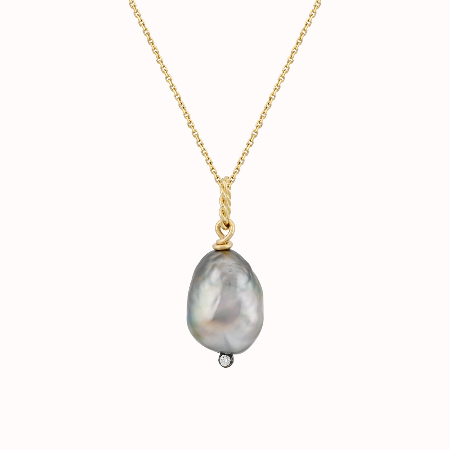 storm skies Tahitian keshi pearl and diamond pendant