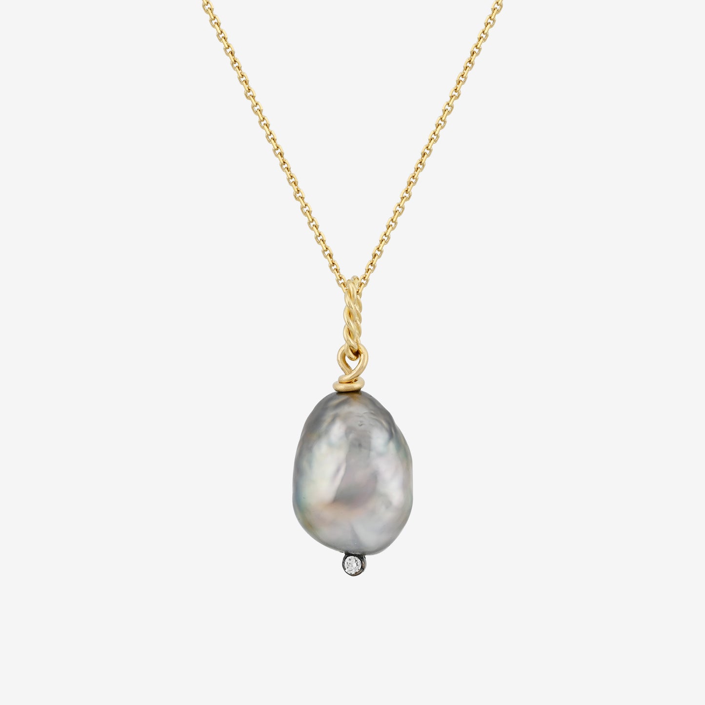 storm skies Tahitian keshi pearl and diamond pendant