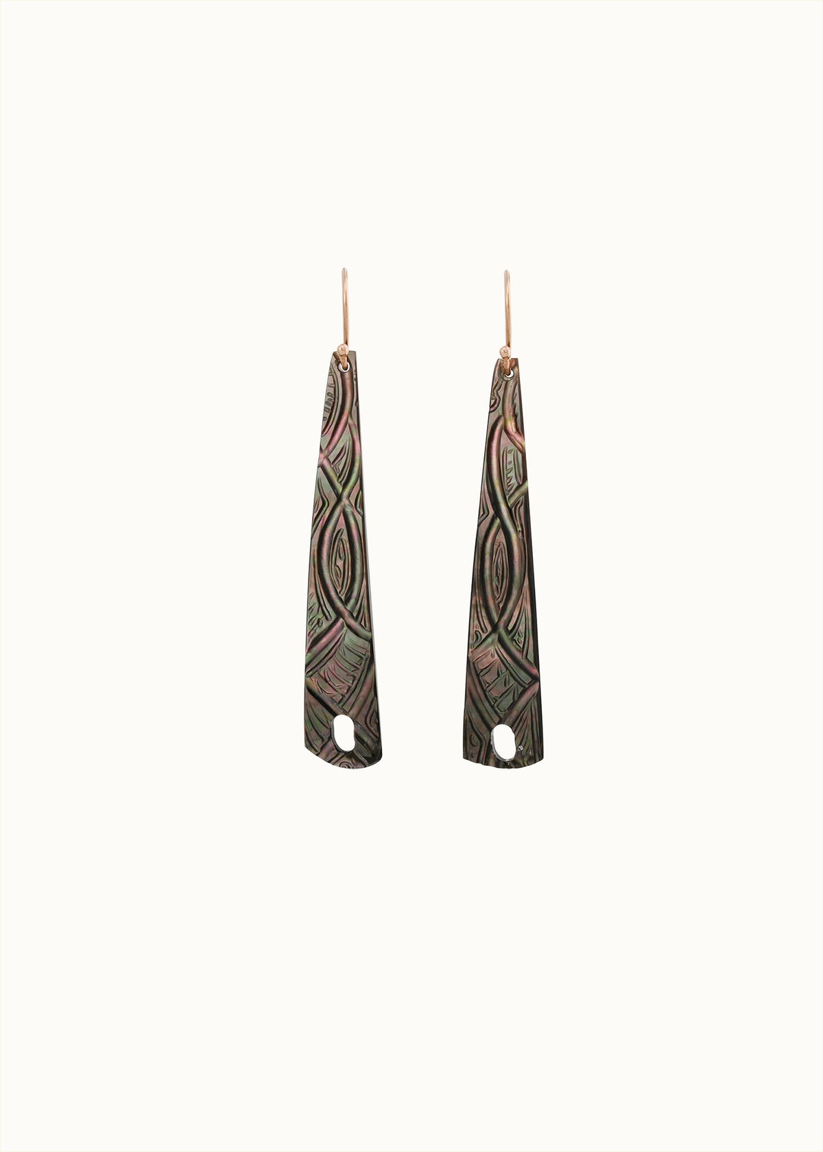 carved black mother of pearl long shell earrings