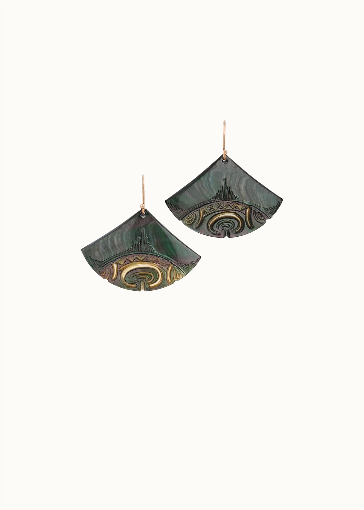 carved black mother of pearl manta shell earrings